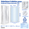 Cellofanpose, 70 x 50 x 250 mm, Sidefalset, BOPP, filmtykkelse: 30 µm, transparent, pakke a 1000 stk, palle a 288 pakker, palle a 288 kartoner, Fødevaregodkendt
