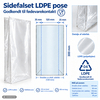 Plastikpose, 25 µm, 120 + 70 x 300 mm, LD-PE, klar, 2 fals på 35mm, karton a 1000 stk, Fødevaregodkendt
